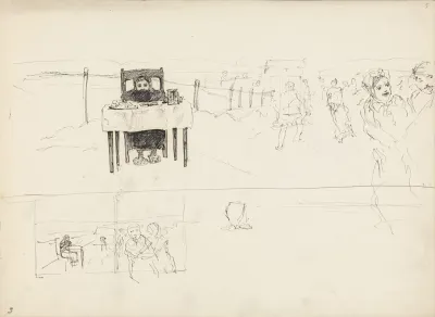 Man At Table And Landscape With Figures