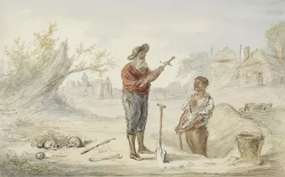 Man Die Een Zwaard Opgraaft Op Een Oud Slagveld