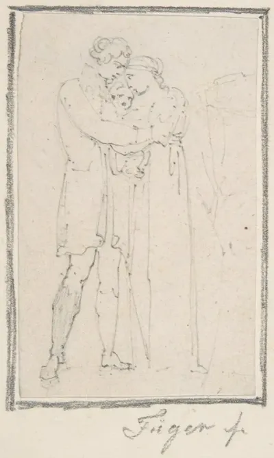 Man Embracing Woman With Child In Her Arms
