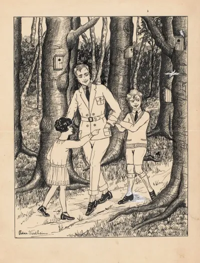 Man En Kinderen Op Een Bospad