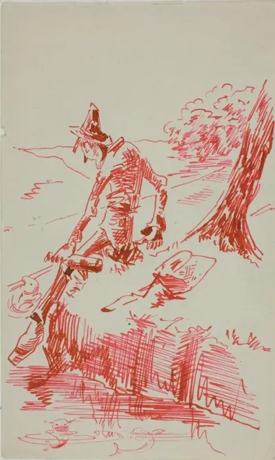 Man Fishing And Holding Bottle