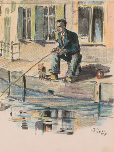 Man Fishing At A Canal In Maarssen