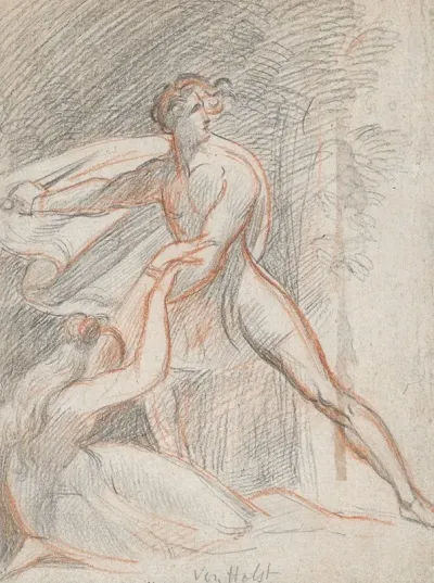 Man Holding A Dagger Next To A Reclining Woman