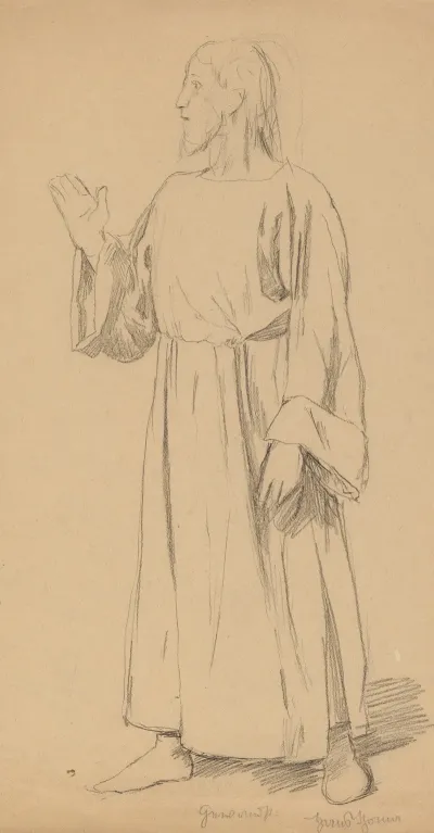 Man In A Long Robe With His Right Arm Raised