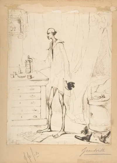 Man In A Nightshirt Reaching For A Bottle Labeled Fountain Of Youth