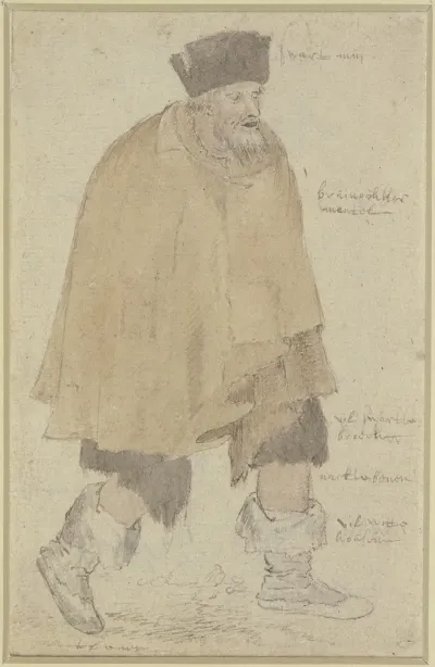 Man In A Ragged Cloak Walking To The Right