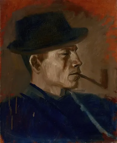 Man In Blue Smoking