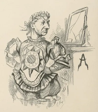 Man In Caesar Costume Gazes Into Broken Mirror