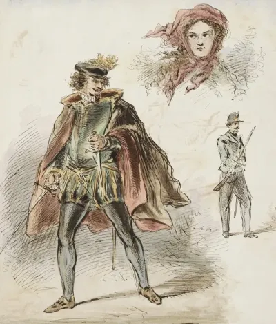 Man In Historisch Kostuum Een Vrouw Met Hoofddoek En Een Soldaat
