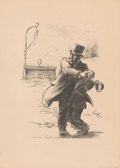 Man In Top Hat Covers Another Mans Eyes