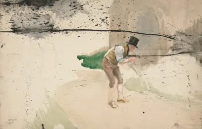 Man In Tophat And Shirtsleeves Sweeping A Walkway