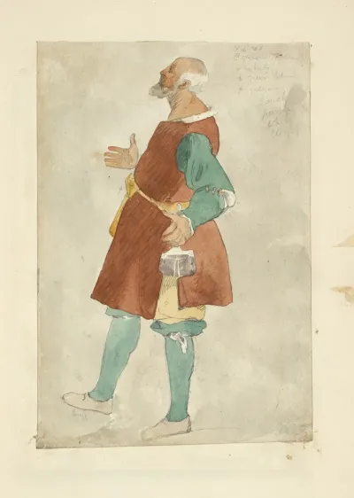 Man In Tunic And Stockings With Purse Belted Around His Waist