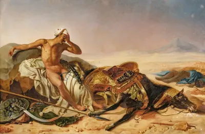 Man Lamenting The Death Of His Steed