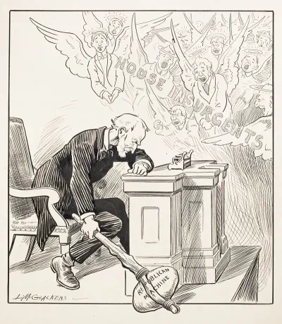 Man Leaning Over Desk With Large Club