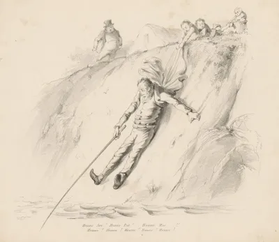 Man Met Hengel Glijdt Van Helling