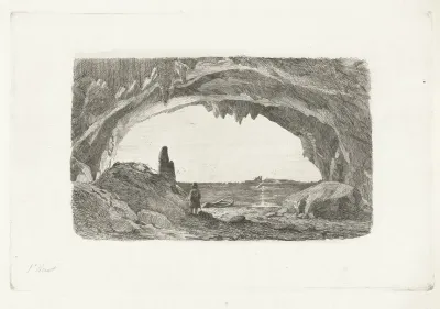 Man Met Roeiboot In De Grotten Van Han