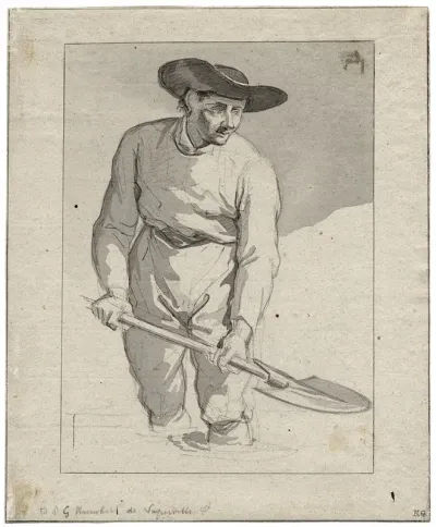 Man Met Spade Tot De Knieen In Het Water