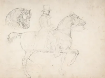 Man On Horseback And Study Of Horses Head