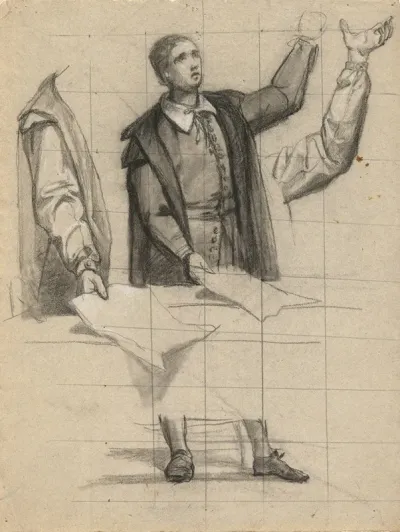 Man Preaching Sketch For Signing Of The Compact In The Cabin Of The Mayflower