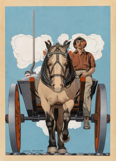 Man Riding A Horse Drawn Cart