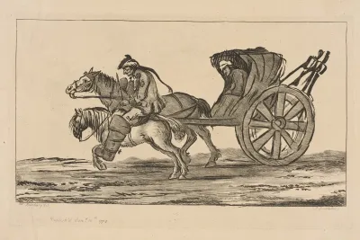 Man Riding Pony Beside Carriage