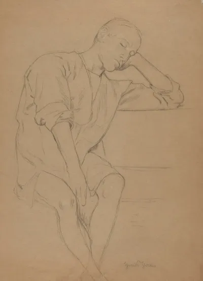 Man Sitting In A Shirt With The Head Resting On The Hand