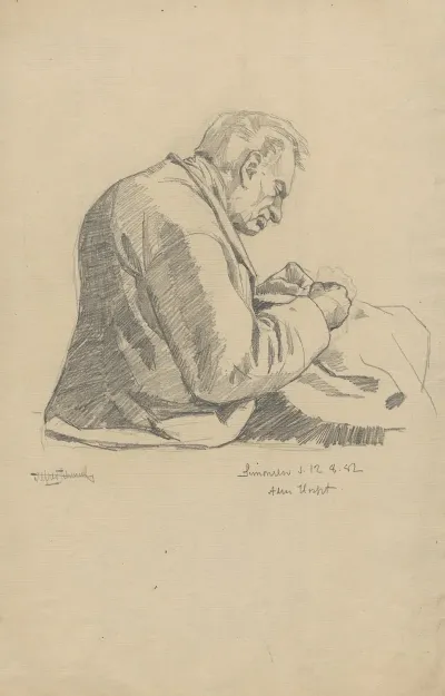 Man Sitting With A Piece Of Needlework