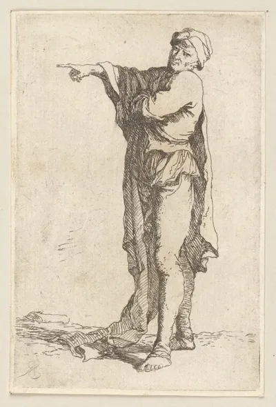 Man Standing His Arm Pointing Horizontally