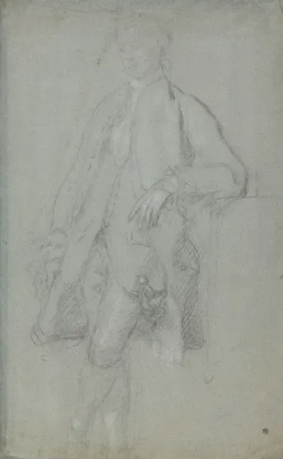 Man Standing Leaning On Left Elbow Full Length