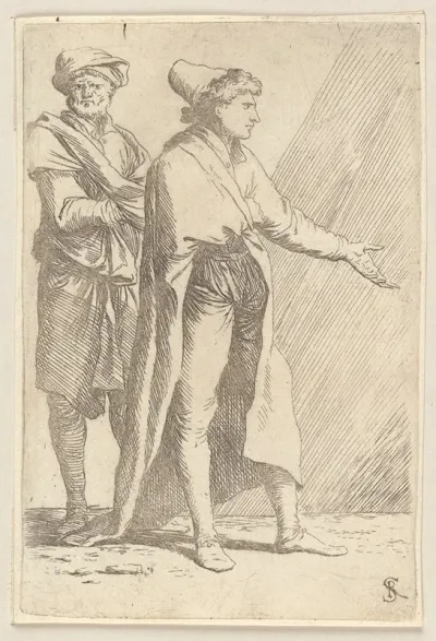 Man Striding Followed By A Retainer