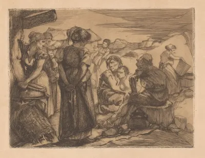 Man Vrouwen En Kind In Heuvelachtig Landschap