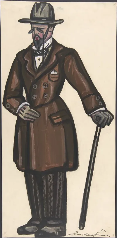 Man Wearing A Brown Overcoat Cane And Pince Nez