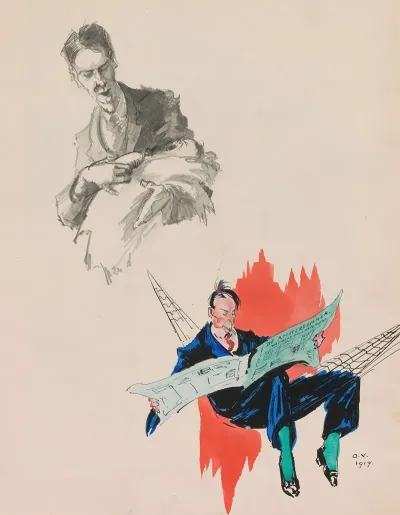 Man With A Baby On His Arm And A Man Reading The Newspaper In A Hammock