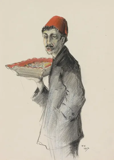 Man With A Fez And A Tray In His Hand