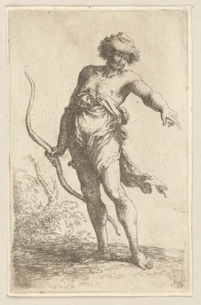 Man With Bow Pointing To The Right