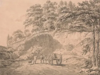 Man With Horse And Cart Entering A Quarry