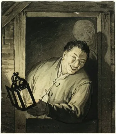 Man With Lantern In Doorway