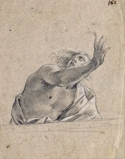 Man With Raised Arm Behind A Parapet