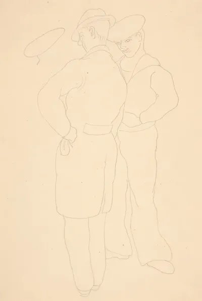 Man With Sailor Study For Watercolor Titled On That Street 1932