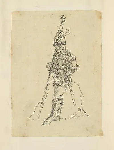 Man With Sword And Spear Topped With A Star