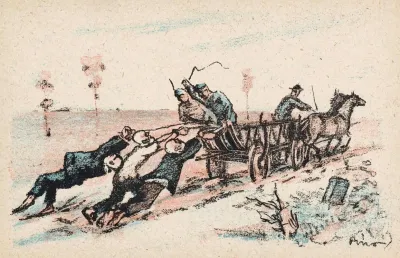 Mannen Vastgebonden Aan Een Rijdende Wagen Worden Gegeseld Door Soldaten