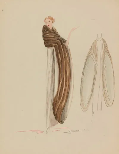 Manteau Blanc A Manches Evasees Bordees De Fourrure Brune