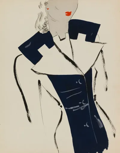 Manteau Blanc Avec Bande Marine Sur Le Devant