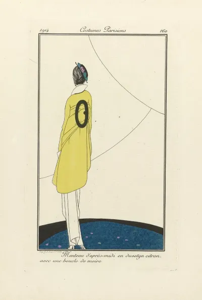 Manteau Dapres Midi En Duvetyn Citron Avec Une Boucle De Moire