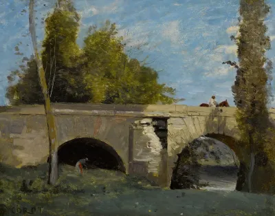 Mantes Deux Arches Du Pont Avec Un Cavalier