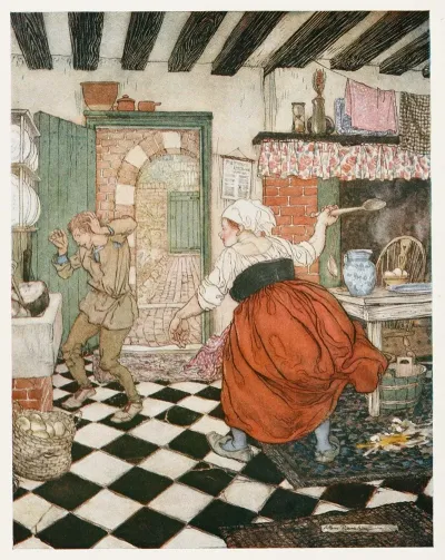 Manys The Beating He Had From The Broomstick Or The Ladle