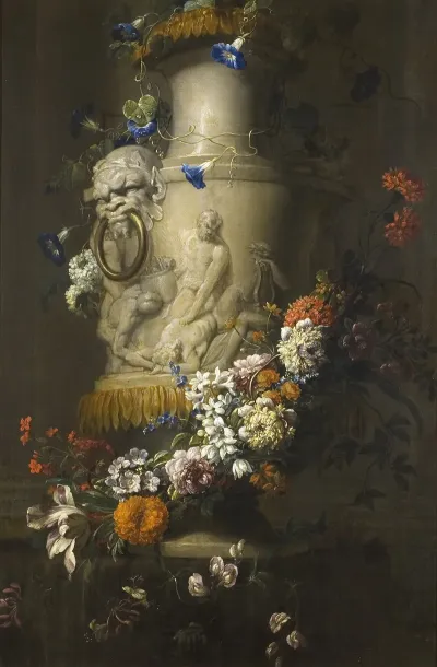 Marble Vase With Garland Of Flowers 2