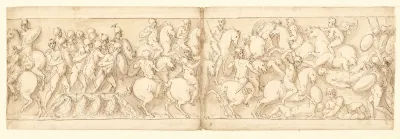 Marcus Aurelius Drager Afsted Over En Bro Med Infanteri Og Kavaleri Sarmaterne Drives Tilbage Af Fremrykkende Romere