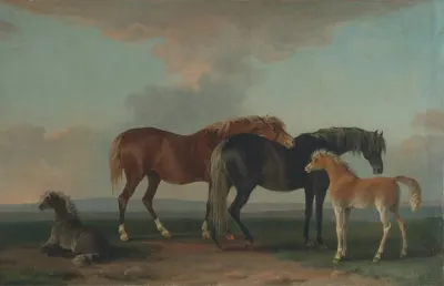 Mares And Foals Facing Right