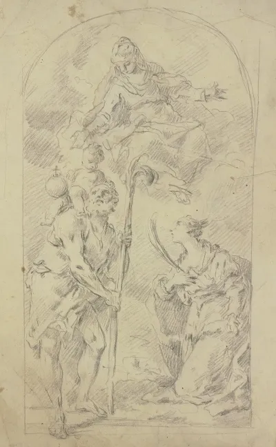 Maria Auf Wolken Mit Dem Heiligen Christophorus Und Einer Heiligen